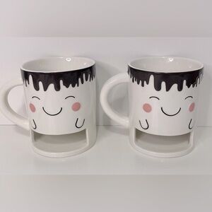 2 Indigo Ceramic Hot Chocolate Mugs with Cookie Slot